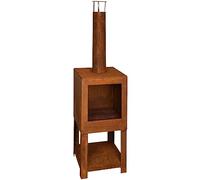 Esschert Design Four de terrasse avec roulement en Bois, Aspect rouillé, 38,4 x 38,4 x 136,3 cm, décoration de Jardin, poêle à Bois avec Accessoires