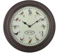 Esschert Design Horloge musicale Fallen Fruits motif oiseau marron