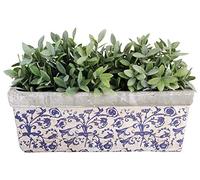 Esschert Design – Jardinière de balcon en céramique – Bleu et blanc – env. 40 x 16 x 15 cm