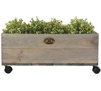 Esschert Design Jardinière sur roulettes M, 59 x 39 x 25 cm, en bois, taille M, avec 4 roulettes en plastique, caisse en bois, boîte en bois, boîte de rangement