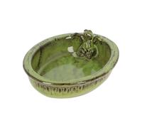 Esschert Design Lazy Frog Bain d'oiseaux en céramique émaillée Vert-de-Gris | Figurine de grenouille, forme ovale, décoration de jardin, finition émaillée, utilisation en extérieur