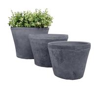 Esschert Design Lot de 3 Grands Pots Ronds en Terre Cuite Gris