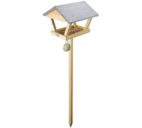 Esschert Design Mangeoire pour Oiseaux avec Toit sur Tige en Bois et Crochet pour Boule de Nourriture, Environ 28 cm x 28 cm x 120 cm