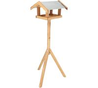 Esschert Design Mangeoire pour oiseaux rectangulaire en chêne sur trépied, toit acier