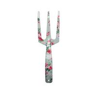 Esschert Design Râteau manuel avec impression de roses, en métal, 23 cm de long, 7,5 cm de large, 3 crochets, outil de jardinage, râteau manuel, râteau de jardin, avec œillet de suspension