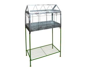 Esschert Design Serre avec Support 114 cm en métal et Verre décoratif Petites Fleurs