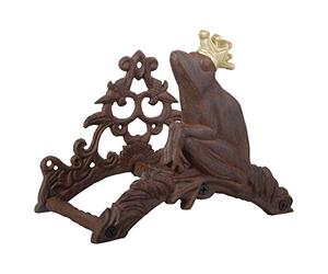 Esschert Design Support mural pour tuyau d'arrosage en fonte avec grenouille décorative à couronne Env. 20,5 x 25 x 16 cm