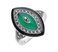 Esse Bague en argent sterling avec marcassite et calcédoine verte et marcassite émaillée noire, Pierre précieuse, Calcédoine verte