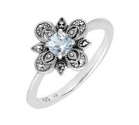 Esse Bague en argent sterling avec topaze bleue victorienne et marcassite, Pierre précieuse, Topaze bleue