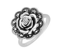 Esse Bague victorienne en argent sterling marcassite avec marcassite rose anglaise, Pierre précieuse, Marcassite