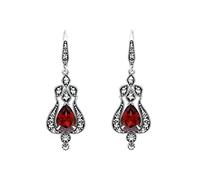 Esse Boucles d'oreilles dormeuses en argent sterling Marcassite avec grenat taillé en poire et marcassite Art nouveau, Argent sterling, Argent sterling