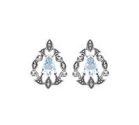 Esse Boucles d'oreilles en argent sterling et marcassite avec topaze bleue et marcassite en marcassite