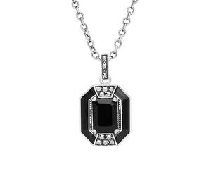 Esse Collier Art déco Marcassite en argent sterling émaillé à la main Onyx noir et marcassite