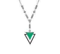 Esse Collier en argent sterling avec pendentif en forme de triangle en marcassite et émail noir et calcédoine verte