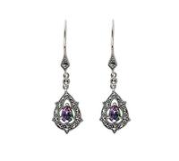 Esse Marcasite Boucles d'oreilles pendantes en argent sterling avec pierre précieuse taillée en forme de poire et marcassite 4 cm de long, Métal Pierre précieuse Argent, Topaze Marcassite