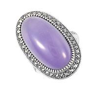 Esse Marcasite Sterling Silver Large Lavender Jade Oval Cocktail Ring