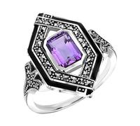 Esse Marcassite Bague Art déco en argent sterling et marcassite améthyste et émail noir, Métal,