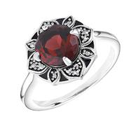 Esse Marcassite Silver Bague Art Nouveau en argent sterling et marcassite avec grenat et émail noir, Métal,