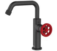 Essebagno Indus mitigeur lavabo bas noir et manette rouge
