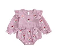 ESSECMBS Body de Noël Bébé Fille Rayé Motifs Festifs avec Patch Arbre de Noël, Manches Volantées et Langues, Coupe Ample, 0-18 Mois, Vert et Rouge (Rouge, 3-6 Mois)