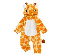 ESSECMBS Combinaison d'Halloween Monstre Bébé Motif Girafe et Axolotl avec Capuche Décorative en Peluche Manches Longues Fermeture Éclair Jumpsuit Déguisement Enfant 1-24 Mois (Jaune, 1-3 Mois)