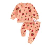 ESSECMBS Ensemble 2 Pièces Bébé Fille avec Motif Fraises, Sweat-Shirt à Manches Longues et Pantalon Taille Elastique, Orange, 6-12 Mois