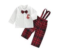 ESSECMBS Ensemble de Noël 3 Pièces pour Bébé Garçon et Fille : Body Blanc à Manches Longues Style Festif + Salopette Rouge à Carreaux + Bonnet Ensemble Nouveau-né 0-3 Ans (Blanc-A, 2-3 Ans)
