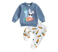 ESSECMBS Ensemble de vêtements 2 pièces pour bébé garçon « Ma première Pâques » - Manches longues - Lettres de lapin - Sweat-shirt - Taille élastique - Pantalon carotte - Automne - Hiver - Pâques,