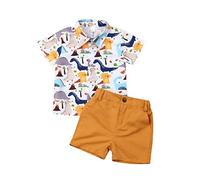 ESSECMBS Ensemble de vêtements d'été pour bébé garçon - 2 pièces - Manches courtes - Col à revers - Chemises boutonnées - Couleur unie - Short court pour garçon, jaune, 2-3 ans