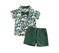ESSECMBS Ensemble de vêtements d'été pour bébé garçon - 2 pièces - Manches courtes - Col à revers - Chemises boutonnées - Couleur unie - Short court pour garçon, Vert foncé 1, 12-18 mois