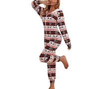 ESSECMBS Pyjama de Noël Une Pièce pour Femme Combinaison Polaire à Manches Longues Col en V Motif Festifs avec Fermeture Éclair Vêtement de Nuit Hiver Multicolore Tailles S-XXL (Noir Rouge Blanc, L)