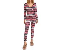ESSECMBS Pyjama Une Pièce pour Femme Combinaison Pyjama de Noël à Manches Longues Col en V Imprimé Carreaux à Flocons de Neige - Vêtement de Nuit Collection Automne (Multicolore, S)