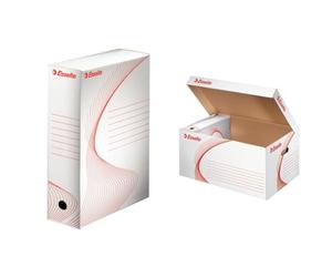 Esselte 128102 Lot de 25 Boites archives dos 100 mm Blanc & Boîte de Rangement en Carton avec Couvercle, Stockage des Boîtes d'Archive