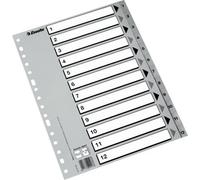 ESSELTE 49207 - Indice para carpetas multitaladro PP folio con cartulina índice B/N 1-12 color gris