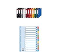 Esselte 624177 Lot de 10 Classeurs à levier avec Dos Standard 75 mm Assorti classique + Intercalaires, Touches et Bande Perforée Renforcées en Mylar, Carton Résistant, Bleu