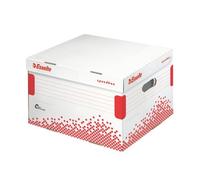 Esselte Boîte d'archives à couvercle rabattable SPEEDBOX, taille : L, blanc/rouge,