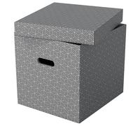 Esselte - Lot de 3 Grandes Boîtes Cubes avec Couvercle, Rangement & Organisation, 100% Carton Recyclé, 100% Recyclable, Motif Géométrique, Gris, 628289