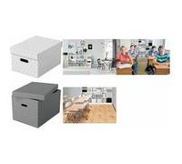 Esselte - Lot de 3 Grandes Boîtes avec Couvercle, Rangement & Organisation, 100% Carton Recyclé, 100% Recyclable, Motif Géométrique, Blanc, 628286, Large