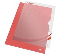 Esselte, Chemise-Coin Premium A4, Matière Grainée Mate Transparente Rouge, Polypropylène 115 Microns, Lot de 100, 54834