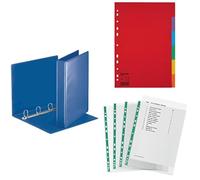 Esselte Classeur 4 Anneaux A4 Bleu, Capacité 280 Feuille, Intercalaires 6 Touches, 100 Pochettes Perforées A4, 34 Microns, Grainées, 628531