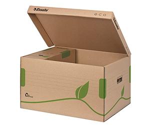 Esselte Conteneur d'archivage écologique avec couvercle supérieur, idéal pour Esselte Boîtes d'archivage Eco A4, 5 x 80 mm/4 x 100 mm, boîte de transport, carton ondulé 100 % recy t recyclable, brun naturel, 623918