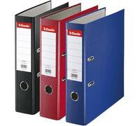 Esselte, Essentials, Pack de 3 Classeurs à levier, Bleu, noir et rouge, Dos 75mm, A4, PP, 628327