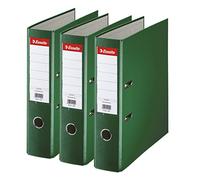 Esselte, Essentials, Pack de 3 Classeurs à levier, Vert, Dos 75mm, A4, PP, Bureau, Ecole, Maison