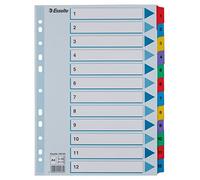 Esselte Intercalaires A4 1-12, Touches et Bande Perforée Renforcées en Mylar, Carton Résistant, Bleu, 12 Onglets avec Table des Matières, 100162