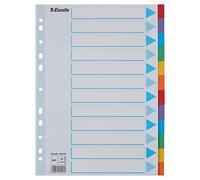 Esselte Intercalaires A4 12 Touches, Bleu/Multicolore, Carton Résistant Recyclé, 12 Onglets avec Table des Matières, 100194