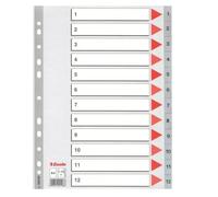 Esselte Intercalaires A4 Touches 1-12, Extra-Large, Gris, Onglets Renforcés en Plastique Résistant avec Table des Matières, 100106