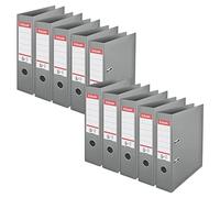 Esselte, Lot de 10 classeurs à levier A4, dos de 75 mm, capacité de 500 feuilles, couverture en plastique PP, mécanisme n°1, classeur et dossiers, gris
