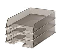 Esselte| Lot de 10x Corbeilles à courrier Europost A4 | Empilable| Rangement de Documents, Catalogues, Brochures & Magazines | Pour la Maison, Bureau| Motif Texturé | Fumé translucide| 623604