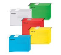 ESSELTE - Dossiers Suspendus A4 Renforcés pour Classeur / Meuble de Classement, Lot de 15 Dossiers Suspendus avec Onglets & Étiquettes, 100% Carton Recyclé, Coloris Assortis (628808)
