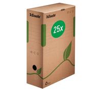 Esselte, Lot de 25 Boîte d'Archives Eco A4, 100 mm, Empilable, Brun | Lot de 25 boîtes d'archives Eco A4, dos 100mm, carton solide, empilables, montage facile, coloris brun naturel.